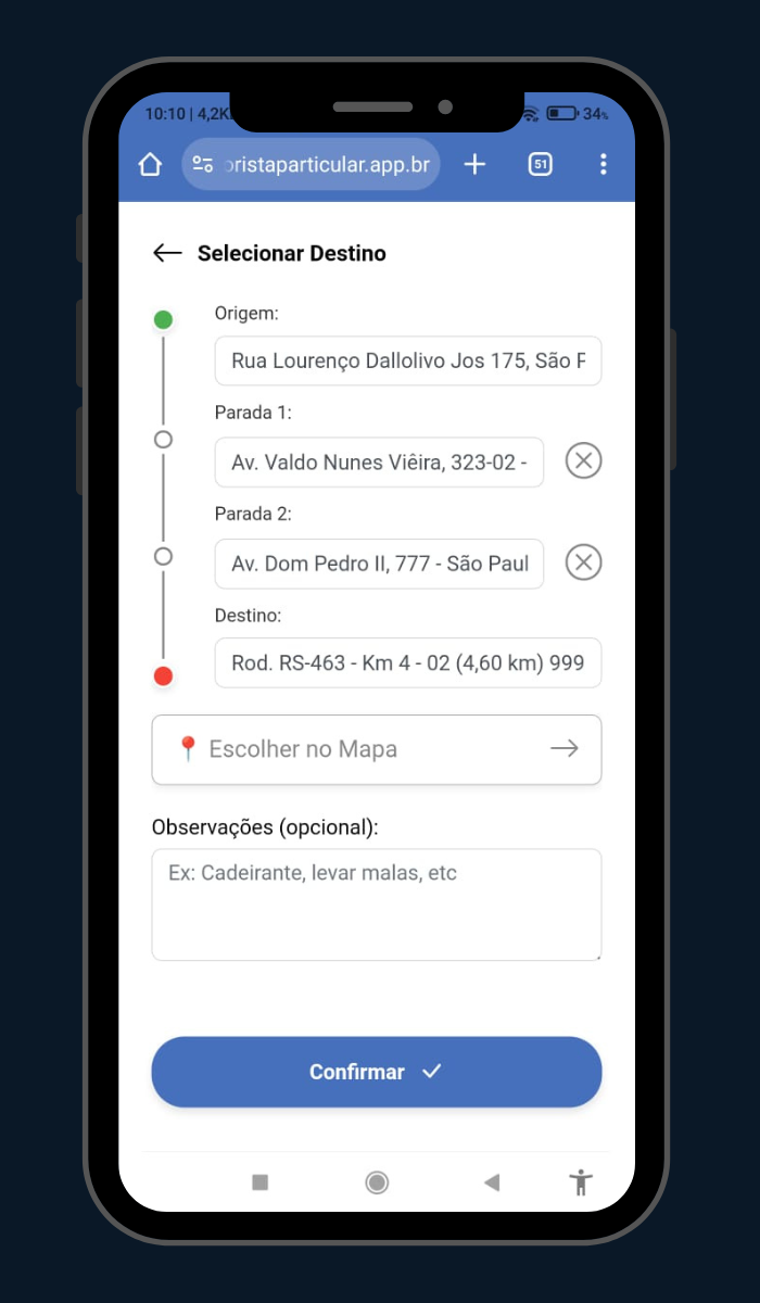 Tela do aplicativo do passageiro acompanhando status da corrida